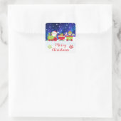 Cute Christmas Santa and Elf Train Quadratischer Aufkleber (Tasche)