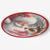 Cute Christmas Santa and Rudolph Paper Plates Pappteller (Schrägansicht)