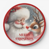 Cute Christmas Santa and Rudolph Paper Plates Pappteller (Vorderseite)