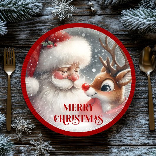 Cute Christmas Santa and Rudolph Paper Plates Pappteller