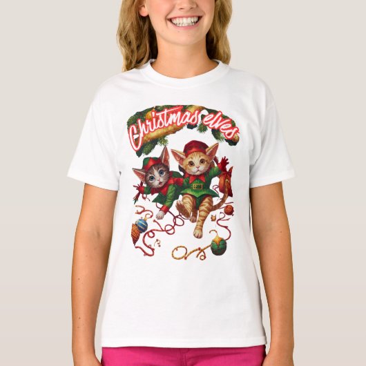 Cute Christmas Santa Elf Cats–Perfect Holiday Gift T-Shirt (Vorderseite)