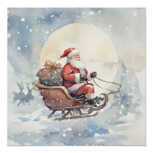 Cute Christmas santa sleigh cozy Holiday Wall Art Poster (Vorderseite)