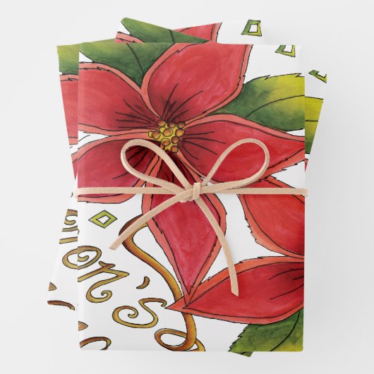 Cute Christmas Season's Greetings with Poinsettias Geschenkpapier Set (Beispiel)
