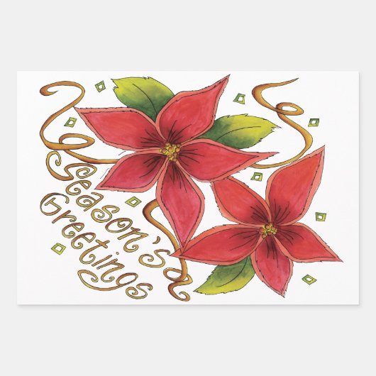 Cute Christmas Season's Greetings with Poinsettias Geschenkpapier Set (Vorderseite)