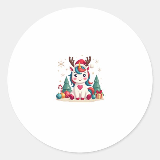 Cute Christmas Shirt Girls Women Xmas Unicorn Deer Runder Aufkleber (Vorderseite)