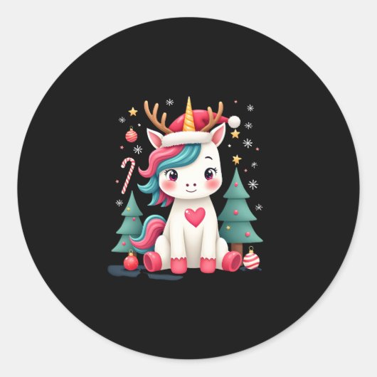 Cute Christmas Shirt Girls Women Xmas Unicorn Deer Runder Aufkleber (Vorderseite)