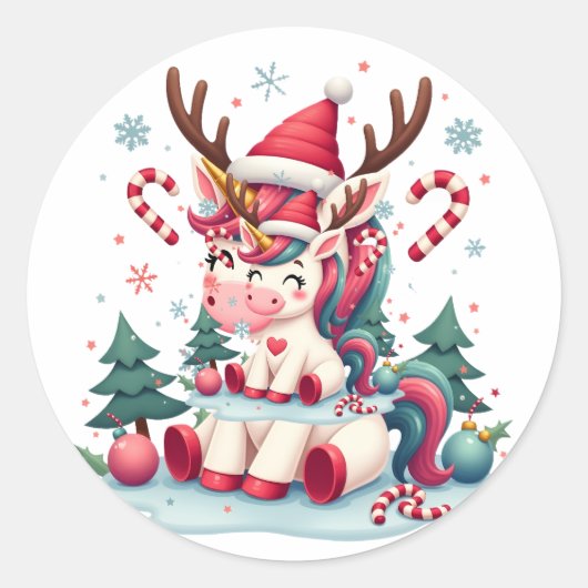 Cute Christmas Shirt Girls Women Xmas Unicorn Deer Runder Aufkleber (Vorderseite)