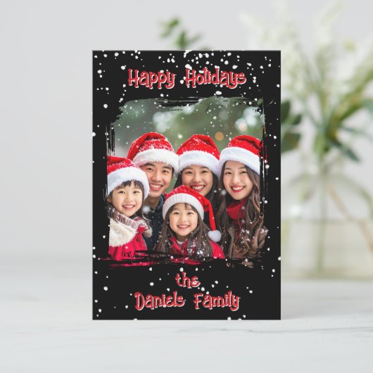 Cute Christmas Snow Family Photo Card Einladung (Stehend Vorderseite)