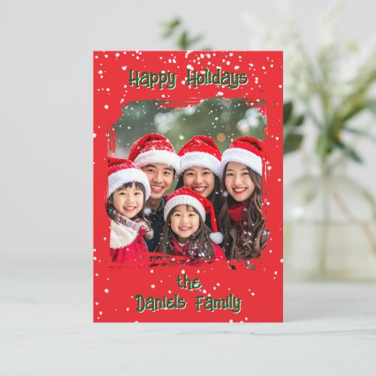 Cute Christmas Snow Family Photo Card Einladung (Stehend Vorderseite)