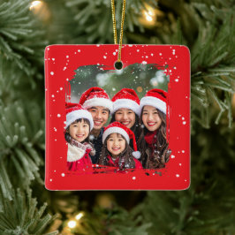 Cute Christmas Snow Family Photo Keramikornament