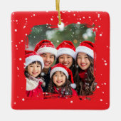 Cute Christmas Snow Family Photo Keramikornament (Vorderseite)