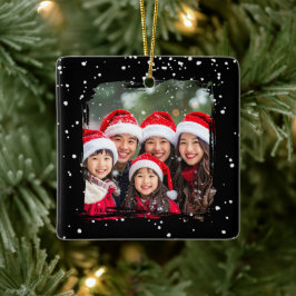 Cute Christmas Snow Family Photo Keramikornament