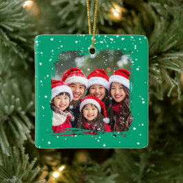 Cute Christmas Snow Family Photo Keramikornament