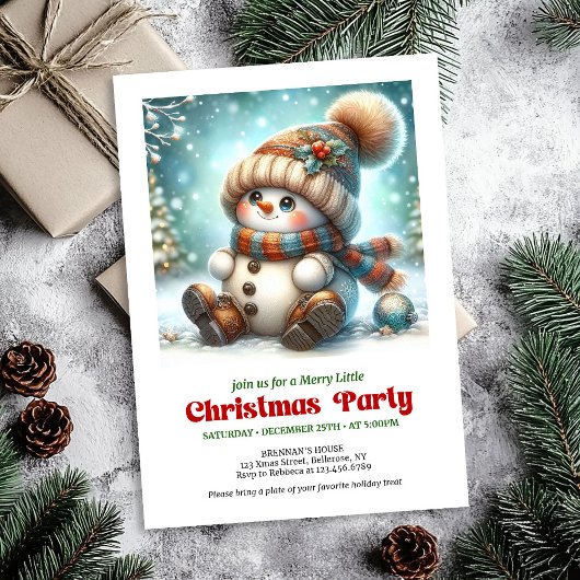 Cute Christmas snowman digital download party card Einladung
