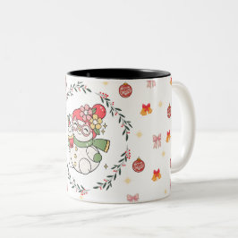 Cute Christmas Snowman Mug with Wreath Zweifarbige Tasse