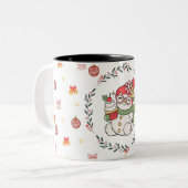 Cute Christmas Snowman Mug with Wreath Zweifarbige Tasse (Vorderseite Links)