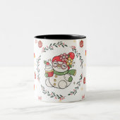 Cute Christmas Snowman Mug with Wreath Zweifarbige Tasse (Mittel)