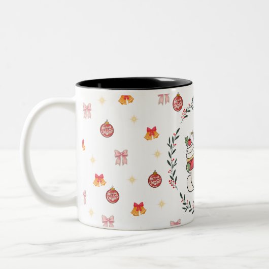 Cute Christmas Snowman Mug with Wreath Zweifarbige Tasse (Links)