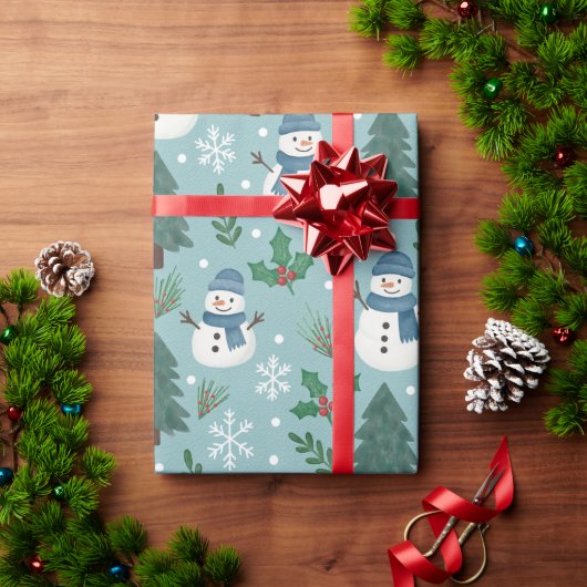 Cute Christmas Snowmen Pattern Wrapping Paper Roll Geschenkpapier (Feiertagsgeschenk)