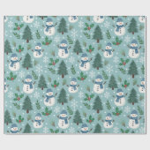 Cute Christmas Snowmen Pattern Wrapping Paper Roll Geschenkpapier (Flach)