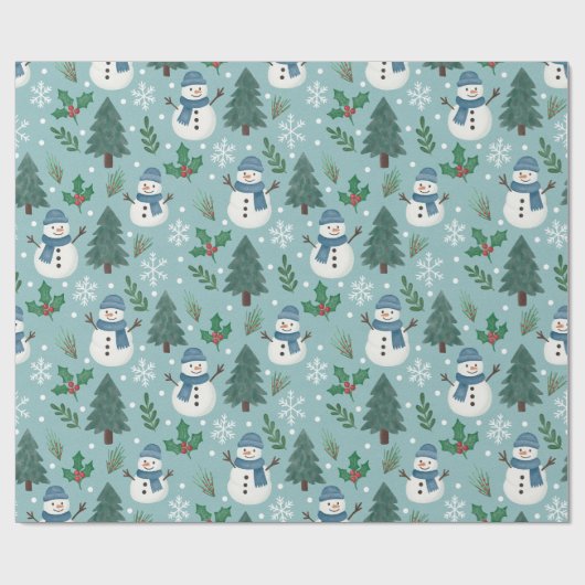 Cute Christmas Snowmen Pattern Wrapping Paper Roll Geschenkpapier (Flach)