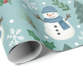 Cute Christmas Snowmen Pattern Wrapping Paper Roll Geschenkpapier (Rolleneckpunkt)