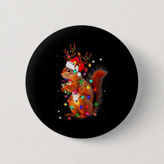 Cute Christmas Squirrel Lights Reindeer Xmas Holid Button (Vorderseite)