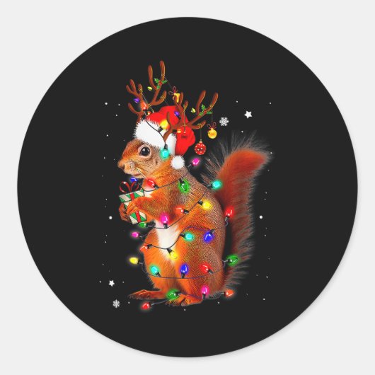 Cute Christmas Squirrel Lights Reindeer Xmas Holid Runder Aufkleber (Vorderseite)