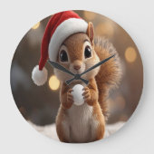 Cute Christmas Squirrel Wall Clock Große Wanduhr (Vorderseite)