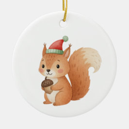Cute Christmas Squirrel with Acorn Sticker Keramik Ornament