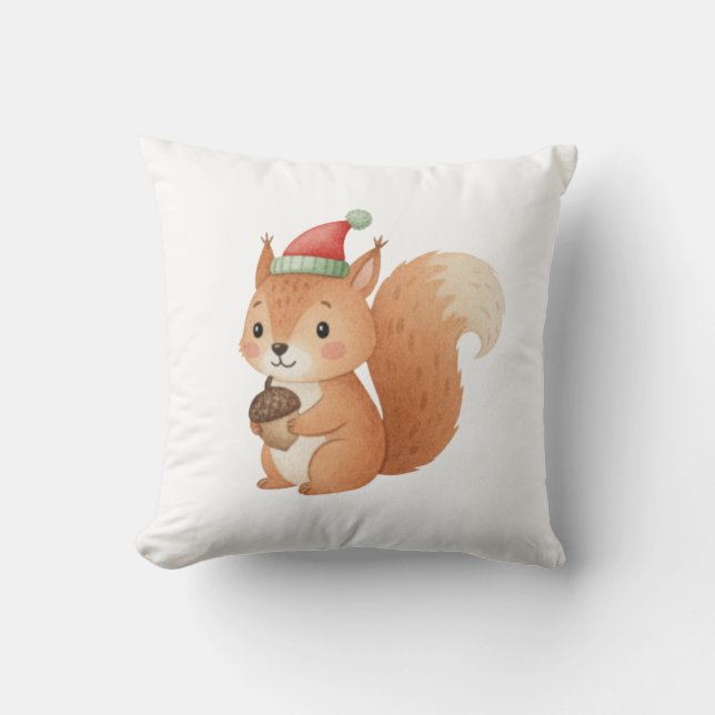 Cute Christmas Squirrel with Acorn Sticker Kissen (Vorderseite)