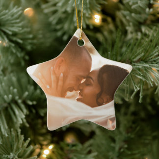 Cute Christmas Star Merry and Married Photo Keramik Ornament
