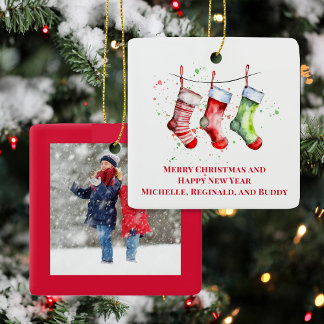 Cute Christmas Stocking Custom Photo  Keramikornament