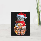 Cute Christmas Tabby Cat In Lights Santa Hat For K Karte (Vorderseite)