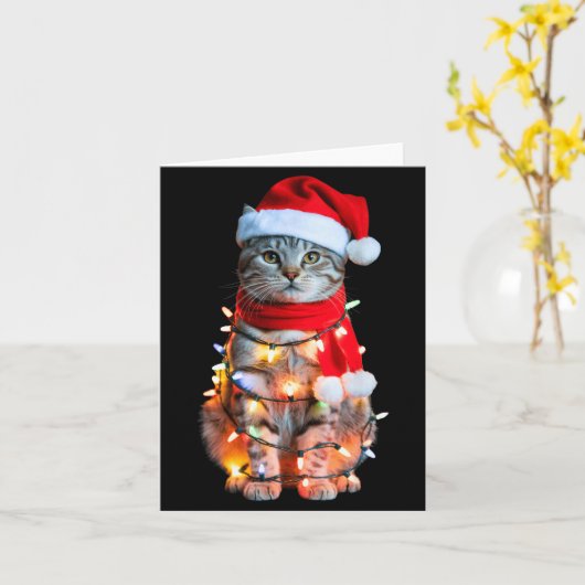 Cute Christmas Tabby Cat In Lights Santa Hat For K Karte (Gelbe Blume)