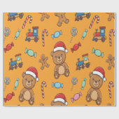 Cute Christmas Teddy Bear and Toy Train Geschenkpapier (Flach)