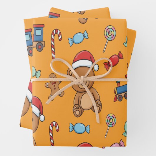 Cute Christmas Teddy Bear and Toy Train Geschenkpapier Set (Beispiel)