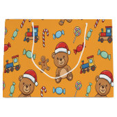 Cute Christmas Teddy Bear and Toy Train Große Geschenktüte (Vorderseite)