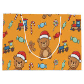 Cute Christmas Teddy Bear and Toy Train Große Geschenktüte (Rückseite)