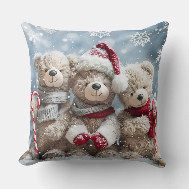 Cute Christmas Teddy Bear Throw Pillow Kissen (Vorderseite)