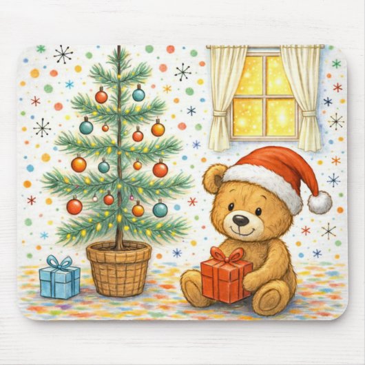Cute Christmas Teddy Bear Tree Mousepad (Vorne)