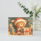 Cute Christmas Teddy Bear with Gifts Postkarte (Stehend Vorderseite)