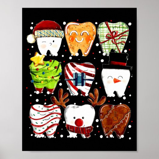 Cute Christmas Teeth Funny Christmas Dentist Denta Poster (Vorne)