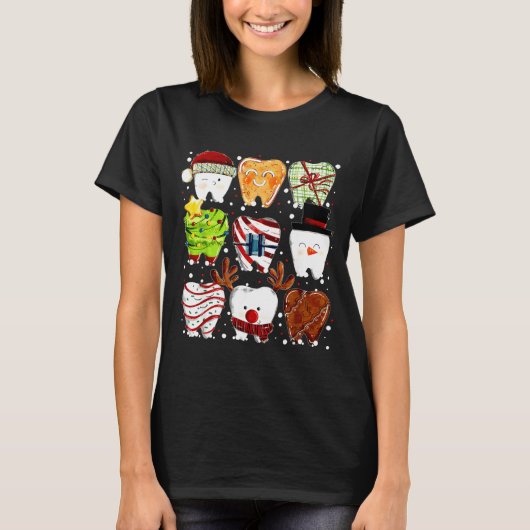 Cute Christmas Teeth Funny Christmas Dentist Denta T-Shirt (Vorderseite)