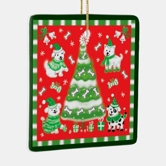 Cute Christmas Tree and Puppy Dogs with Bones Keramikornament (Rechts)