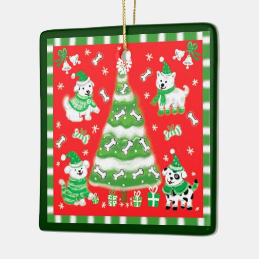 Cute Christmas Tree and Puppy Dogs with Bones Keramikornament (Links)