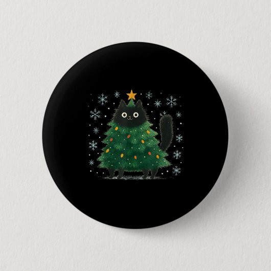 Cute Christmas Tree Cat Funny Holiday Snowflake Button (Vorderseite)