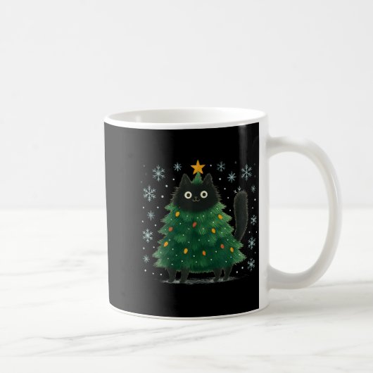 Cute Christmas Tree Cat Funny Holiday Snowflake Kaffeetasse (Rechts)