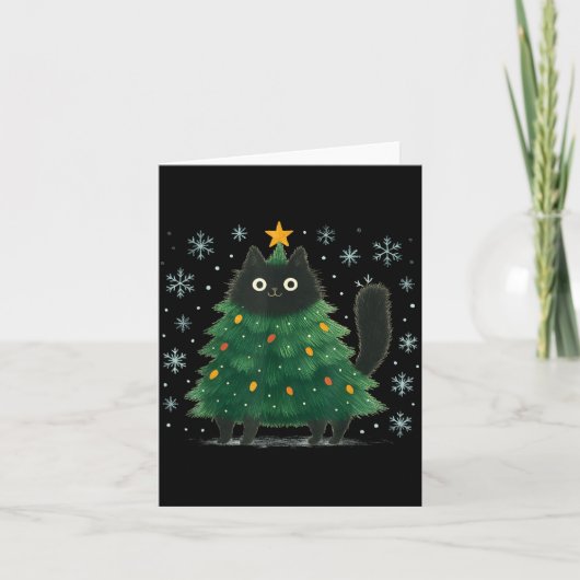 Cute Christmas Tree Cat Funny Holiday Snowflake Karte (Vorderseite)
