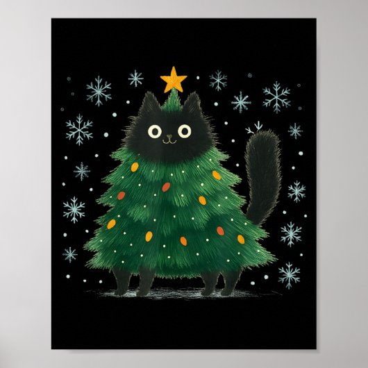 Cute Christmas Tree Cat Funny Holiday Snowflake Poster (Vorne)